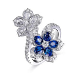 Silver Double Flower Ring Adjustable Finger Wedding Bridal Jewelr