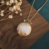 Jade Enamel Flower Branch Necklace for Women