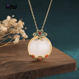 Jade Enamel Flower Branch Necklace for Women