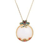 Jade Enamel Flower Branch Necklace for Women