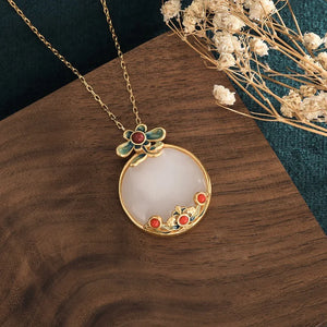 Jade Enamel Flower Branch Necklace for Women