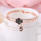 Crystal Rhinestone Letter 5 Bangle Bracelet Wedding Jewelry