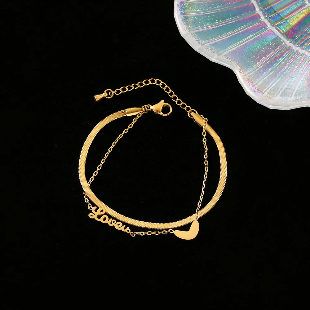 Heart Letter LOVE Anklet Stainless Steel Women Jewelry