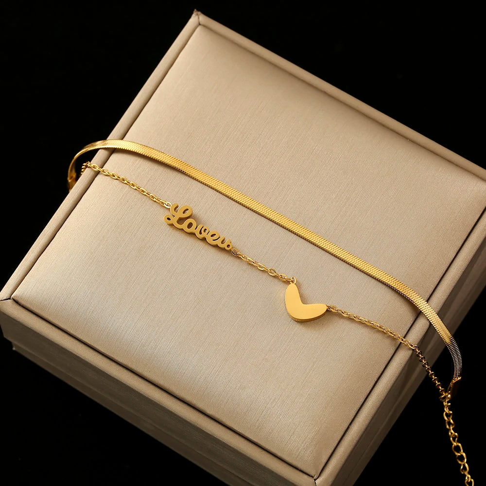 Heart Letter LOVE Anklet Stainless Steel Women Jewelry