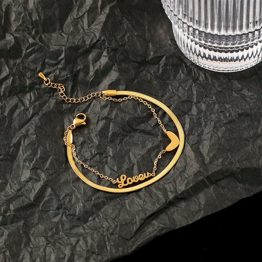 Heart Letter LOVE Anklet Stainless Steel Women Jewelry