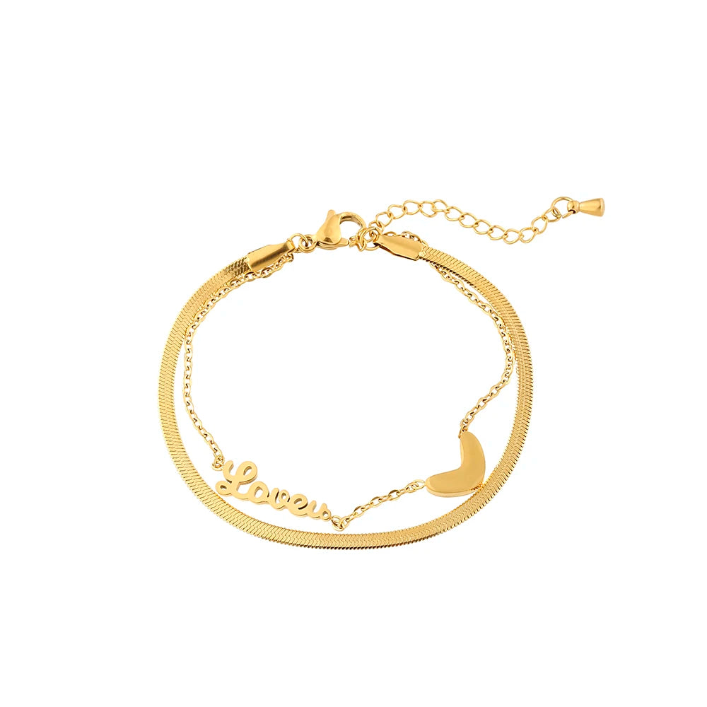 Heart Letter LOVE Anklet Stainless Steel Women Jewelry