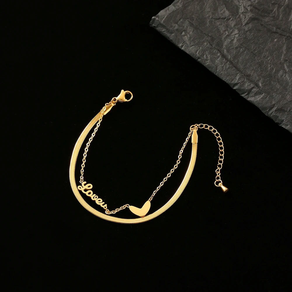Heart Letter LOVE Anklet Stainless Steel Women Jewelry