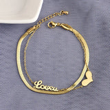 Double Heart LOVE Anklet Stainless Steel Jewelry