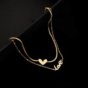 Double Heart LOVE Anklet Stainless Steel Jewelry for Women