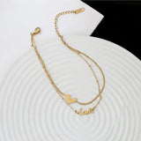 Double Heart LOVE Anklet Stainless Steel Jewelry for Women