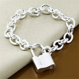 925 Silver Square Lock Chain Bracelet Men Women Jewelry