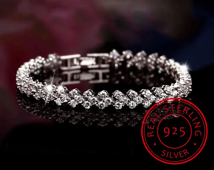 925 Silver Tennis Bracelet Heart Zirconia Bangle