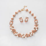 Bridal Pearl Zircon Necklace Earring Set for Women Wedding