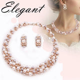 Bridal Pearl Zircon Necklace Earring Set for Women Wedding