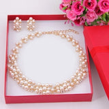 Bridal Pearl Zircon Necklace Earring Set for Women Wedding