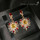 18K Yellow Plating CZ Earrings 925 Silver Dangles Vintage Jewelry