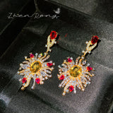 18K Yellow Plating CZ Earrings 925 Silver Dangles Vintage Jewelry