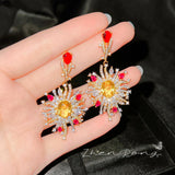 18K Yellow Plating CZ Earrings 925 Silver Dangles Vintage Jewelry
