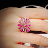 Rose Red Cubic Zirconia Ring Women Wedding Engagement Jewelry