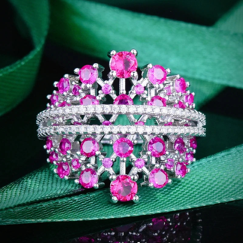 Rose Red Cubic Zirconia Ring Women Wedding Engagement Jewelry