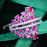 Rose Red Cubic Zirconia Ring Women Wedding Engagement Jewelry