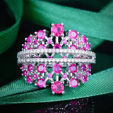 Rose Red Cubic Zirconia Ring Women Wedding Engagement Jewelry