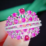 Rose Red Cubic Zirconia Ring Women Wedding Engagement Jewelry