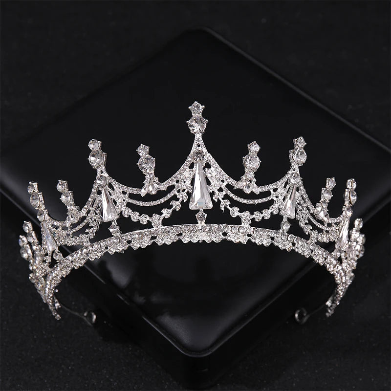 Silver Crystal Crown Tiaras Bride Princess Queen Pearls Wedding Hair