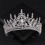 Silver Crystal Crown Tiaras Bride Princess Queen Pearls Wedding Hair