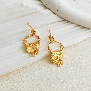 Golden Brass Saddle Bag Earrings Stud For Women Piercing Earrings Jewelry