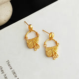 Golden Brass Saddle Bag Earrings Stud For Women Piercing Earrings Jewelry