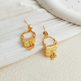 Golden Brass Saddle Bag Earrings Stud For Women Piercing Earrings Jewelry