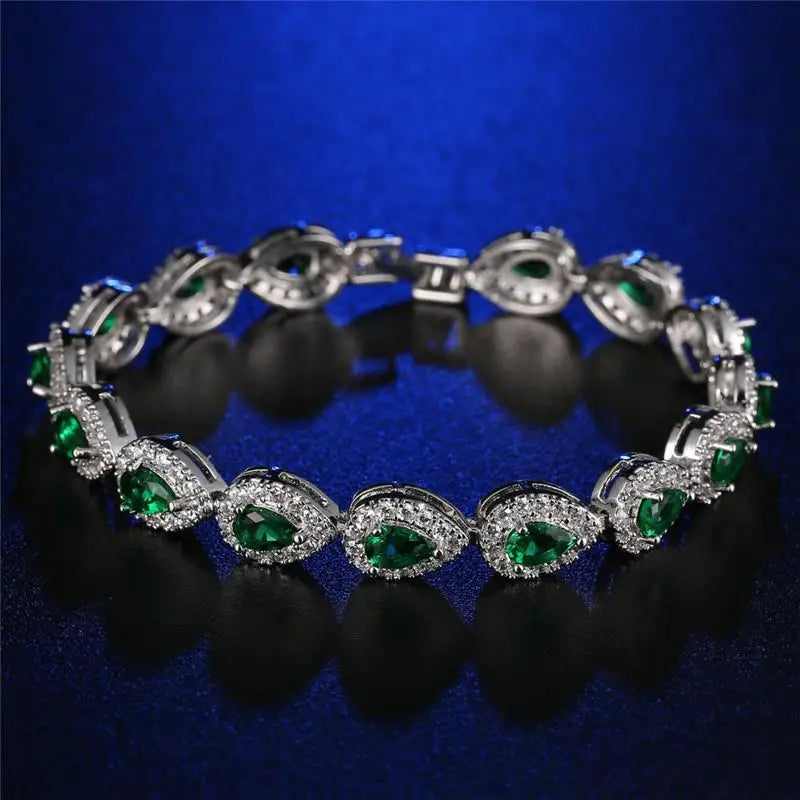 Green CZ Bracelet for Women Classic Bangle Wedding Jewelry