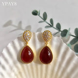 Green Red Tassel Stud Earrings Water Drop Wedding Party For Women