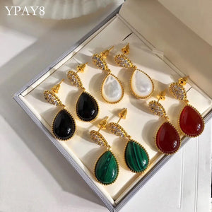 Green Red Tassel Stud Earrings Water Drop Wedding Party For Women