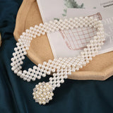 Pearl Elastic Waist Chain Women's Belt Rhinestone Flower