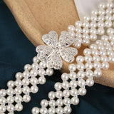 Pearl Elastic Waist Chain Women's Belt Rhinestone Flower