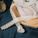 Pearl Elastic Waist Chain Women's Belt Rhinestone Flower