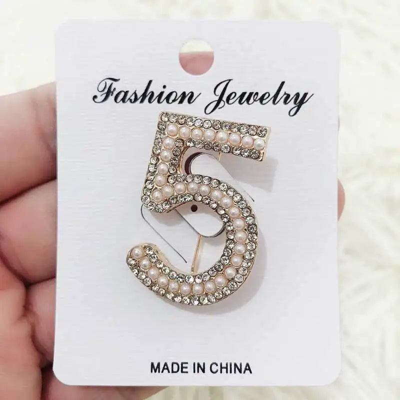 Pearl Flower CC Brooch Women's Number 5 Gift for Girl