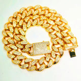 Punk Rhinestone Bracelet Hiphop Cuban Link Golden Silver Jewelry
