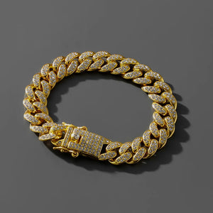 Punk Rhinestone Bracelet Hiphop Cuban Link Golden Silver Jewelry
