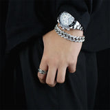 Punk Rhinestone Bracelet Hiphop Cuban Link Golden Silver Jewelry