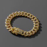 Punk Rhinestone Bracelet Hiphop Cuban Link Golden Silver Jewelry