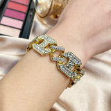 Rhinestone Cuban Link Bracelet Silver Jewelry Party Gift