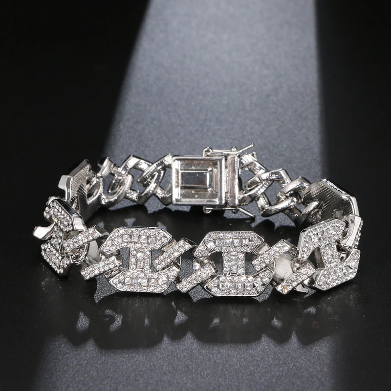 Rhinestone Cuban Link Bracelet Silver Jewelry Party Gift