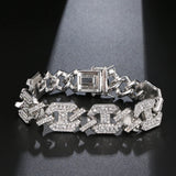 Rhinestone Cuban Link Bracelet Silver Jewelry Party Gift