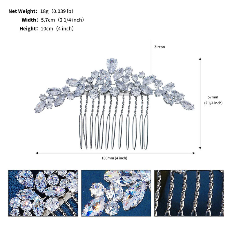 Silver CZ Hair Comb Bridal Wedding Tiaras Headdresses Jewelry