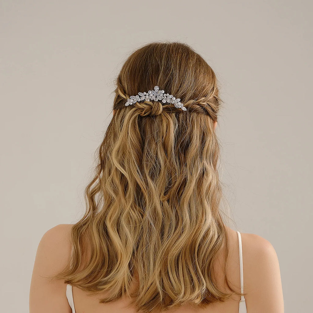 Silver CZ Hair Comb Bridal Wedding Tiaras Headdresses Jewelry