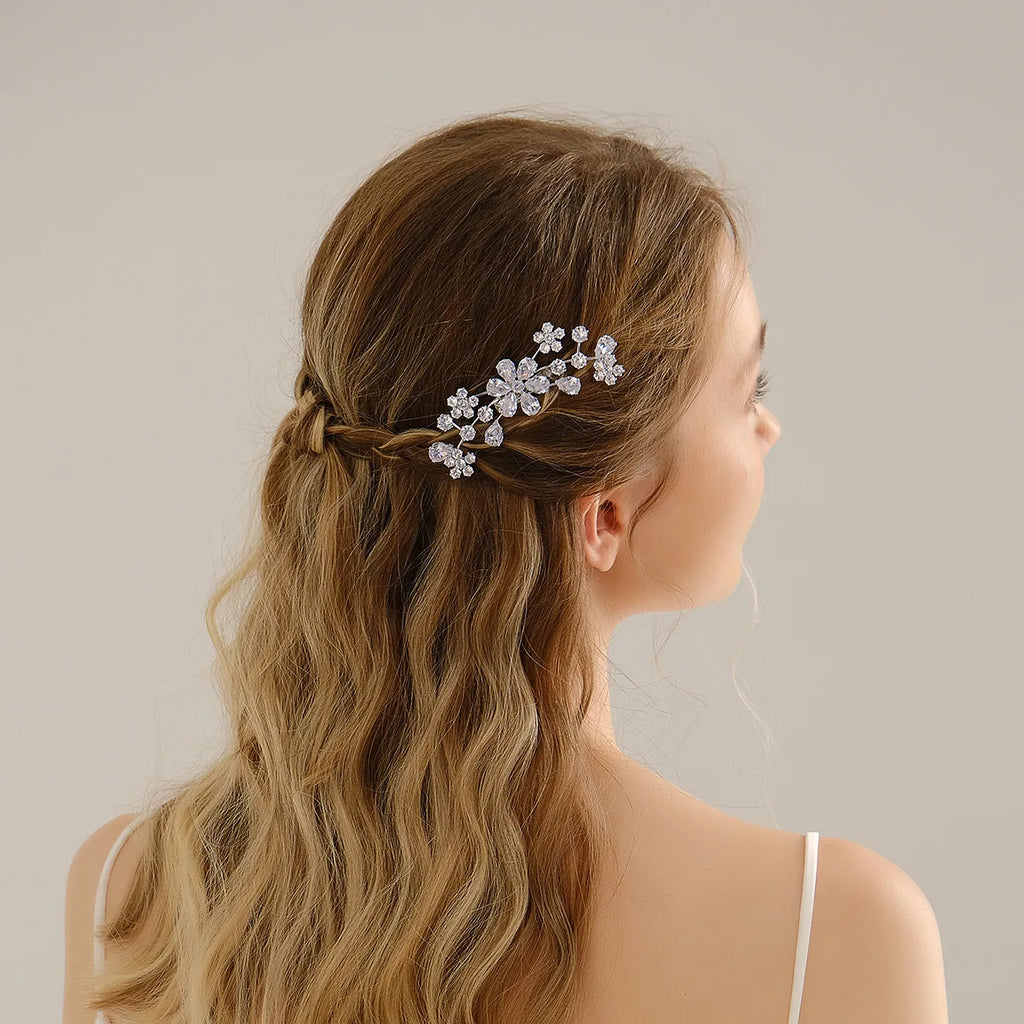 Silver CZ Hair Comb Bridal Wedding Tiaras Headdresses Jewelry