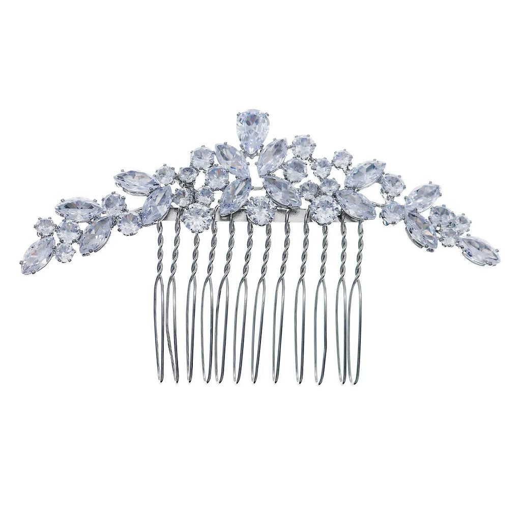 Silver CZ Hair Comb Bridal Wedding Tiaras Headdresses Jewelry